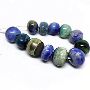 Set of 12 Blue and Green Ceramic Beads – Glazed, Unique, and Artisan-Crafted