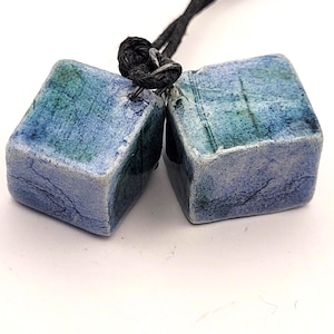 Ceramic pendant cube pair; Handmade Artisan Dangle Ceramic Earring Pair, Jewelry supplies, OOAK