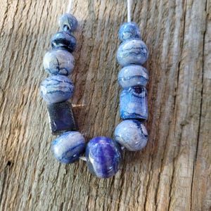 Set of 12 Blue and Green Ceramic Beads – Glazed, Unique, and Artisan-Crafted