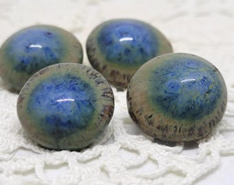 Handmade Blue Ceramic Buttons - Rustic Sewing & Knitting Set