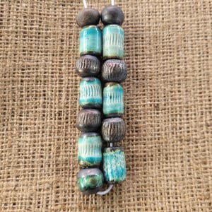 Set of 13 Handmade Turquoise Ceramic Beads – Glazed, Unique, and Artisan-Crafted