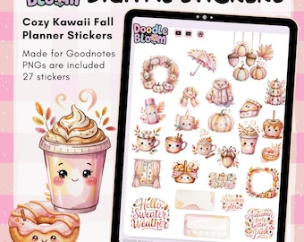 Digitale herfststickers voor Goodnotes, Noteful | Herfst kawaii thema planner stickers | Voorgesneden png-bestand