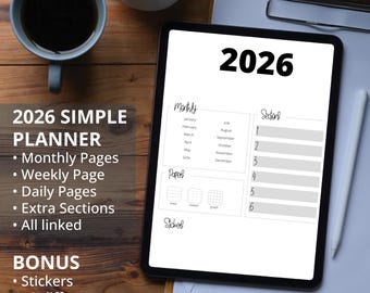 Agenda numérique 2026 | Agenda neutre minimaliste | Agenda mensuel/hebdomadaire avec hyperlien | iPad Planner pour GoodNotes & Notability