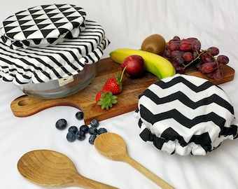 Black & White Bowl Cover Set x3| Food Storage| Eco Friendly | Reusable| Monochrome| Organic Washable Clothing| Sustainable | Dining | cozy