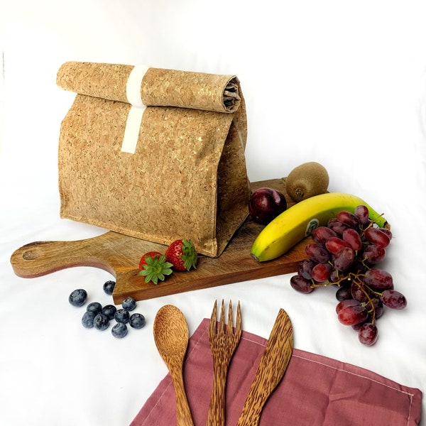 VEGAN | CORK LUNCH bag | plastic free picnic bag| sustainable gift| eco friendly set| large| medium| Adults| kids| zero waste sandwich kit