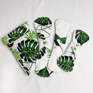 MONSTERA | REUSABLE SANITARY pads | & wet bag set | eco friendly gift | menstrual period pouch | zero waste panty liner | medium heavy light