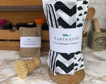 BLACK & WHITE, UNPAPER towels, unsponge set, reusable cotton kitchen roll, washable wipes, zero waste, eco friendly gift