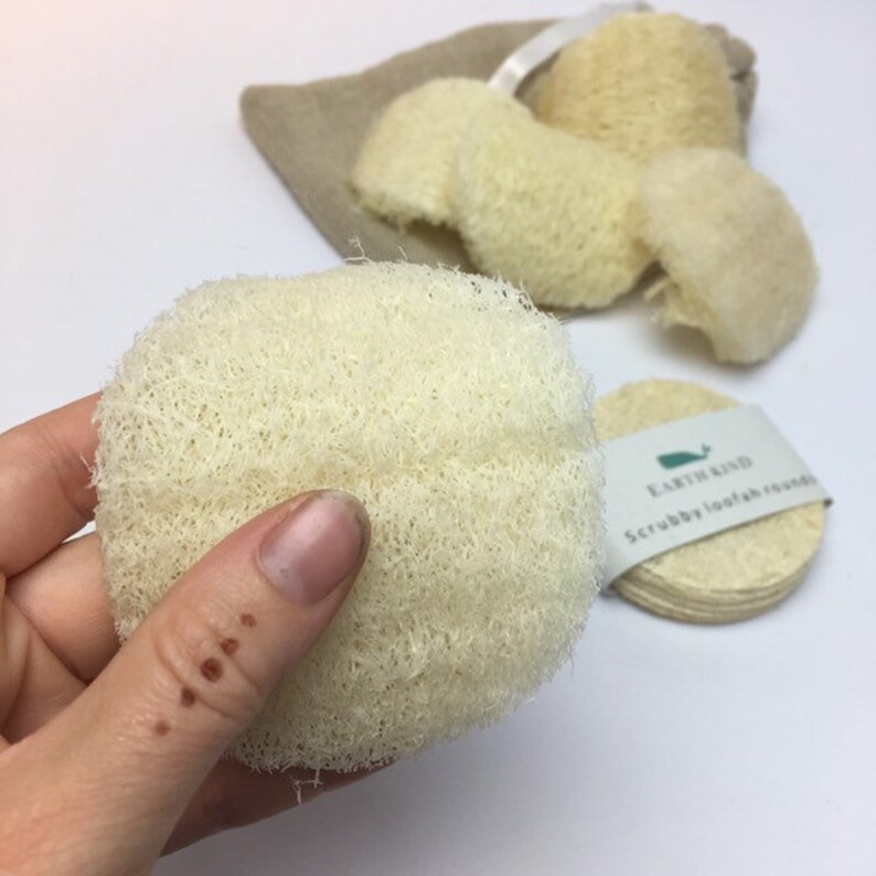 Natural Exfoliating pad loofah round compostable plastic Etsy