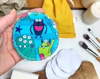 10-20 REUSABLE COTTON monster facial pads, zero waste cleansing wipes, makeup remover, brushed cotton rounds, skin care, eco friendly gifts