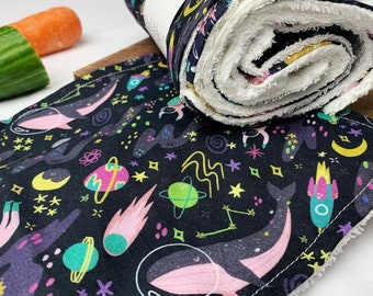 SPACE WHALE UNPAPER towels set|reusable kitchen roll|zero waste|house warming gift|eco friendly|washable cloth wipes|unsponge|sponge