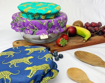 LEOPARD BOWL COVER x3 | food storage, eco friendly | reusable | vegan gift |  Zero waste kitchen | bees wax wraps | kitchen storage | cozy