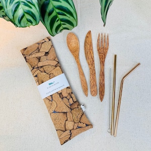 SET REGALO VEGAN / tappo di sughero / posate / set di posate / cannucce metalliche / posate di bambù / kit di rifiuti zero / regali eco-compatibili / borsa / regalo vegano