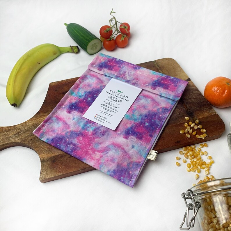 Reusable sandwich bag, lunch pouch, food wrap, zero waste gift, plastic free, stocking filler, vegan gift, galaxy, nebula, food storage, eco image 7