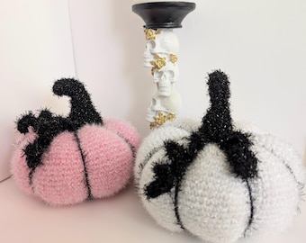 Sparkly Crochet Halloween Pumpkin Decor – Unique Handmade Gothic Glam Fall Decoration