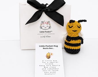 Handmade Crochet Bee Pocket Hug Keepsake Card | Friendship Token Bee Bestie