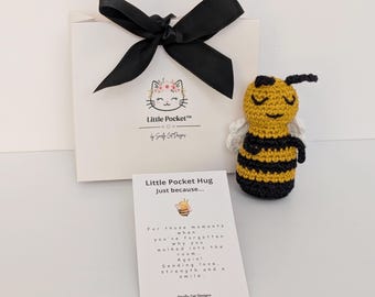 Handmade Crochet Bee Pocket Hug Keepsake Card | Friendship Token | Gift Idea