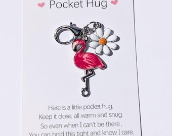 Pocket Hug - Flamingo with flower on a clasp