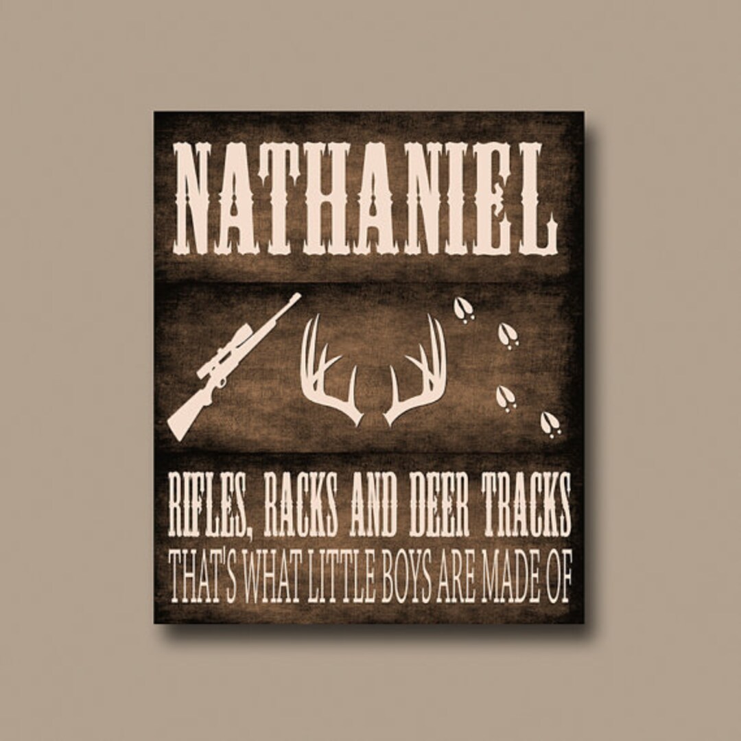 DEER Nursery Wall Art, Rifles Racks Deer Tracks, Personalized Name