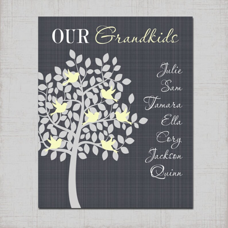 GRANDPARENT Family Tree Wall Art CANVAS or Prints Grandkids Etsy