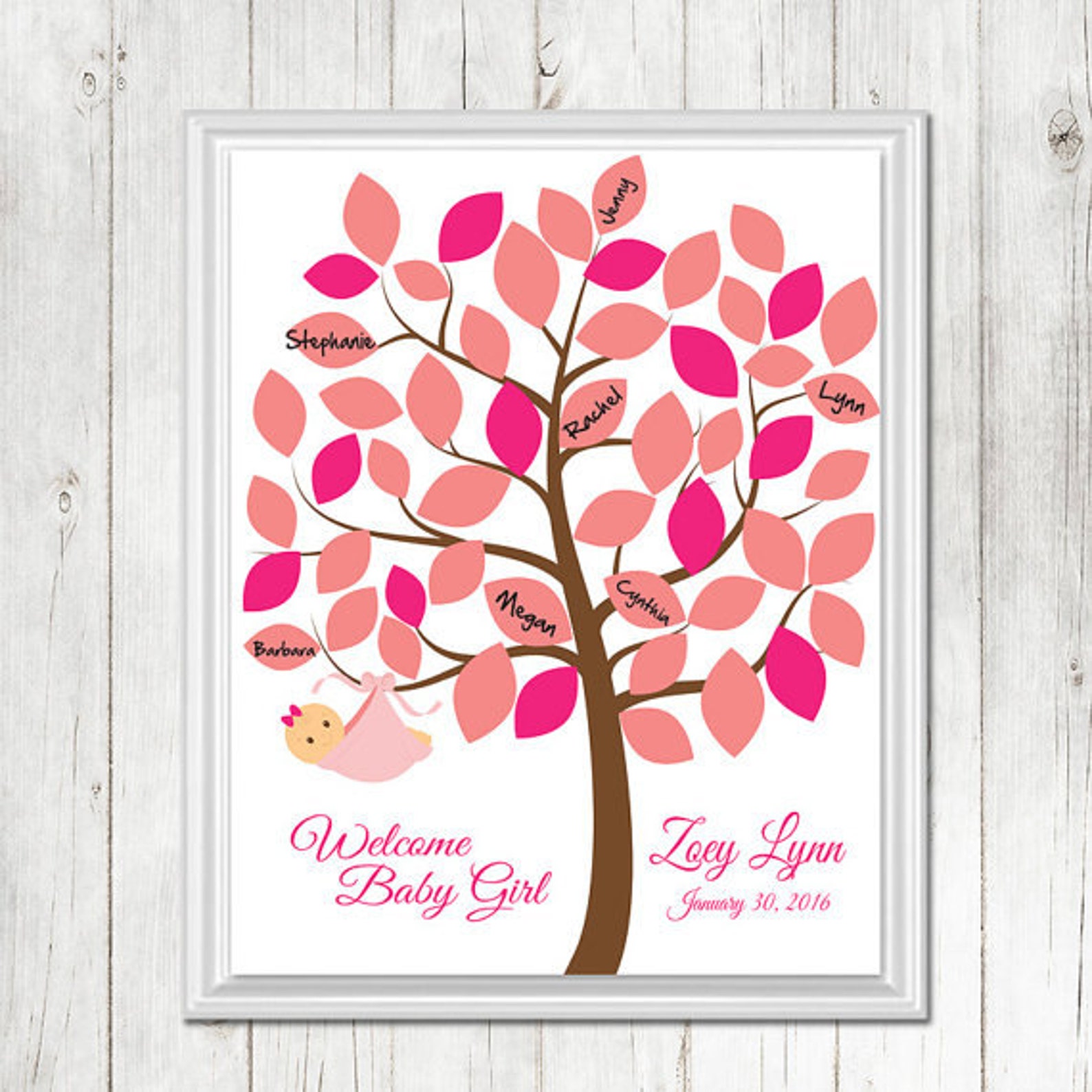 BABY Shower Guest Signin Tree PINK Print Baby Girl Shower Etsy