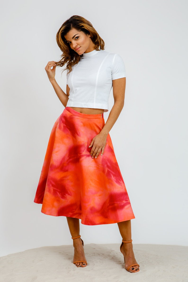 Circle skirt with print, red image 3