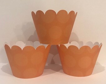 Dark & Light Orange Polka Dot Cupcake Wrappers, Halloween Party decorations cupcake holders, party supplies Thanksgiving wraps sleeves paper