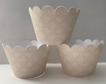 Beige Diamond Circle Design Cupcake Wrappers, Beige Party decorations cupcake holders, party supplies, cupcake wraps, sleeves, paper goods