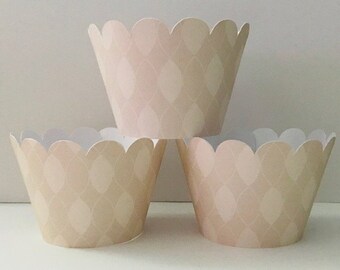 Beige Argyle Diamond Cupcake Wrappers, Light Beige Party decorations cupcake holders, party supplies, cupcake wraps, sleeves, paper goods