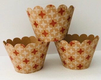 Brown, White & Orange Sparkle Plus sign Cupcake Wrappers Party decorations, holders, baby shower supplies, party wraps, sleeves, paper goods