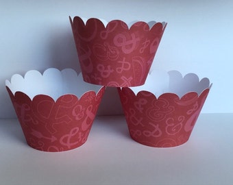Ampersand Red and Pink Cupcake Wrappers, Party decorations, cupcake holders, party supplies, cupcake wraps, cupcake sleeves, paper goods