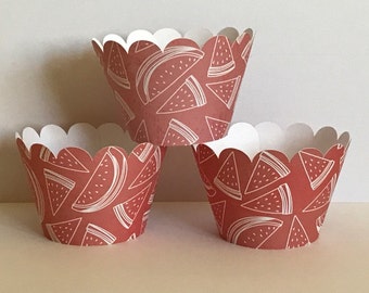Pink Watermelon Gradient Cupcake Wrappers, Party decorations, cupcake holders, party supplies, cupcake wraps, cupcake sleeves, paper goods