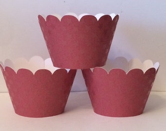 Set of 6 Brick Red Stars Cupcake Wrappers, Party decorations, cupcake holders, party supplies, cupcake wraps, cupcake sleeves, paper goods