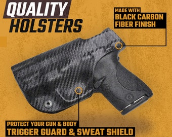S&W Shield 2.0 with Integrated CT Laser 9mm or 40 cal Custom Made Black Kydex Carbon Fiber Retention IWB Holster - Lifetime Warranty