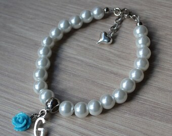 Personalized childrens bracelet, flower girl bracelet, flower girl gift, flower girl pearl bracelet, wedding jewelry flower girl jewelry