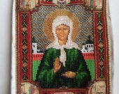 the icon of the Holy Matrona of Moscow , embroidered with beads,without frame