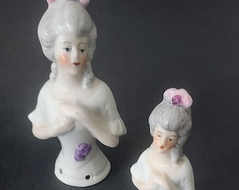 Porcelain Half Doll Pin Cushions, Set of 2