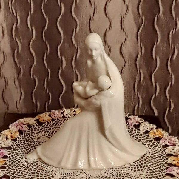 Vintage Madonna and Child Ivory Porcelain Figure