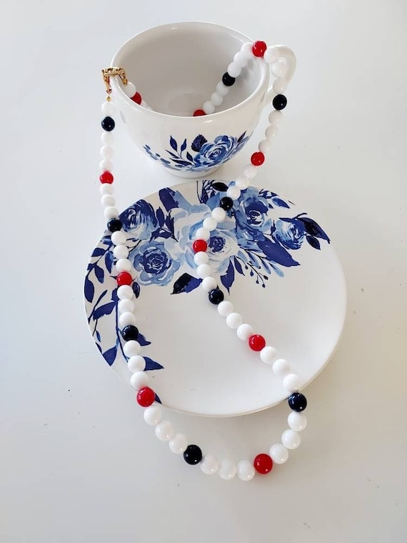Vintage Napier Red, White and Blue Bead Necklace