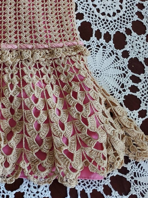 Vintage 1940's Girls' Crocheted Ecru Jumper Dress… - image 4