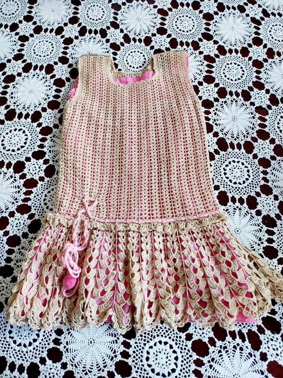 Vintage 1940's Girls' Crocheted Ecru Jumper Dress 