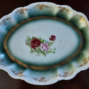 Vintage Homer Laughlin Hudson Green Rose Large Platter