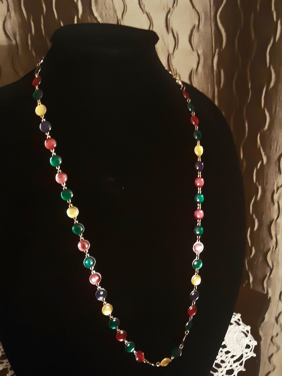 Vintage Flat Beaded Jewel Tone Necklace