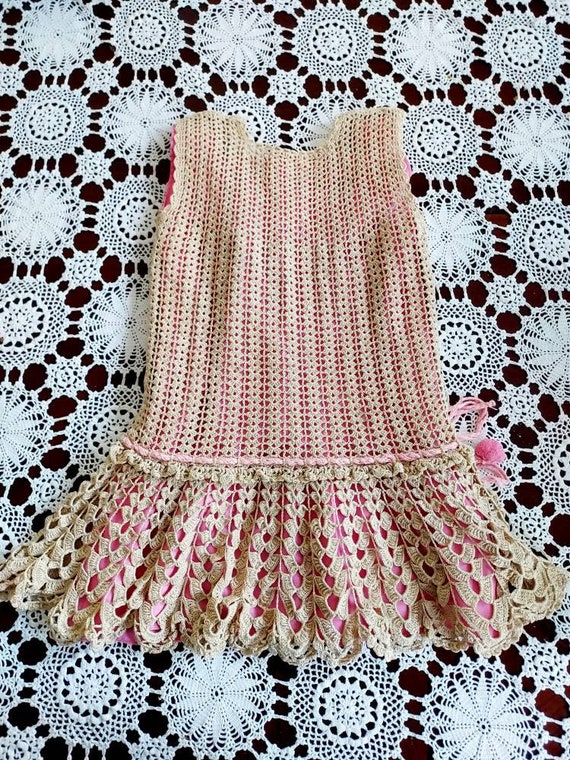 Vintage 1940's Girls' Crocheted Ecru Jumper Dress… - image 2