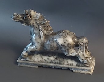 Vintage Grey Marble Horse on Pedestal, Grey Marble Horse Paperweight