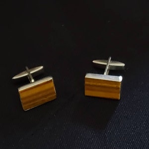 Vintage Rectangular Tigers Eye Sterling Silver Cufflinks