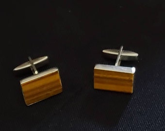 Vintage Rectangular Tigers Eye Sterling Silver Cufflinks