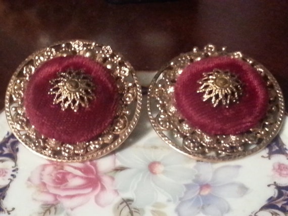 Vintage Victorian Style Burgundy Velvet and Gold … - image 1