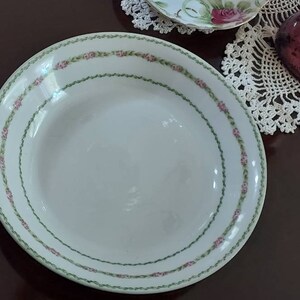 Vintage Chas Field Haviland W Pink Rose with Green Vines Coupe Soup Bowl, GDA France, 7 1/2 Inches