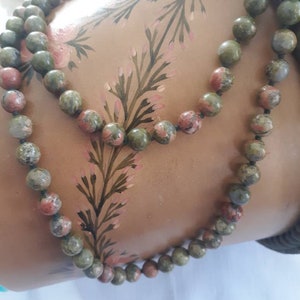 Vintage Unakite 6 mm Beaded Necklace, 32 Inches