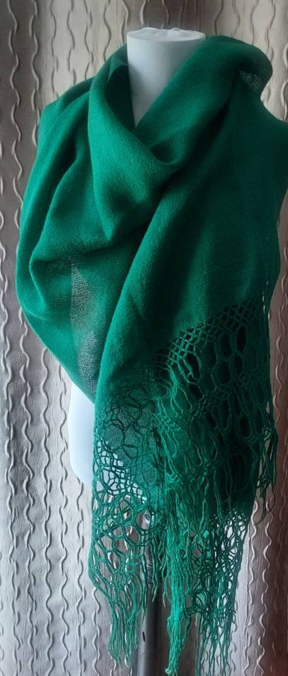 Vintage 1970's Mexican Inspired Wool Rebozo, Green